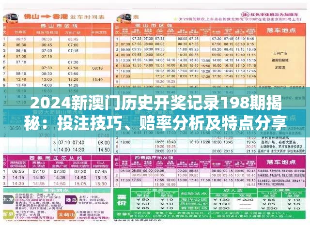 2024新澳门历史开奖记录198期揭秘：投注技巧、赔率分析及特点分享